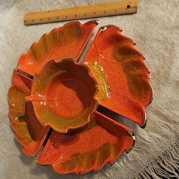 Vintage Burnt Orange 80s Appetizer/ Chip and Dip Set - Picture 1 of 5